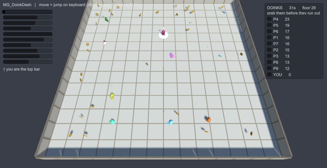 Doink Dash, ten players scrambling for coins on a shrinking floor