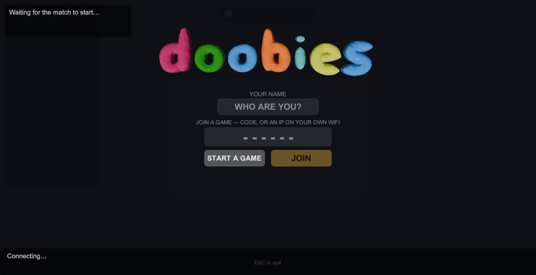 The Doobies title screen with name entry and a join code field