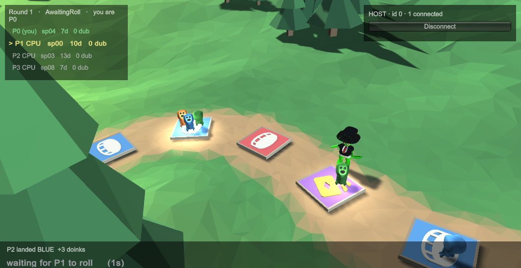 A networked game in progress with the host panel top right